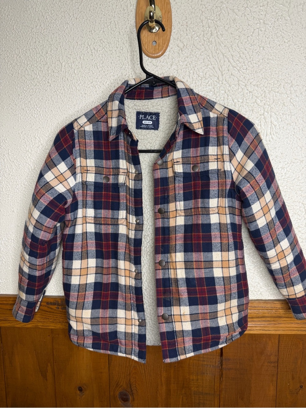 Place Navy, Red & Cream Plaid Sherpa-Lined Jean Jacket